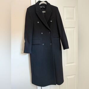 Zara Black Double-Breasted Wool Coat